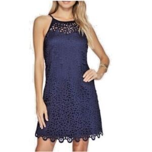 Lilly Pulitzer Pearl Laser Cut Scuba Dress True Navy Blue Medium Resort Cocktail